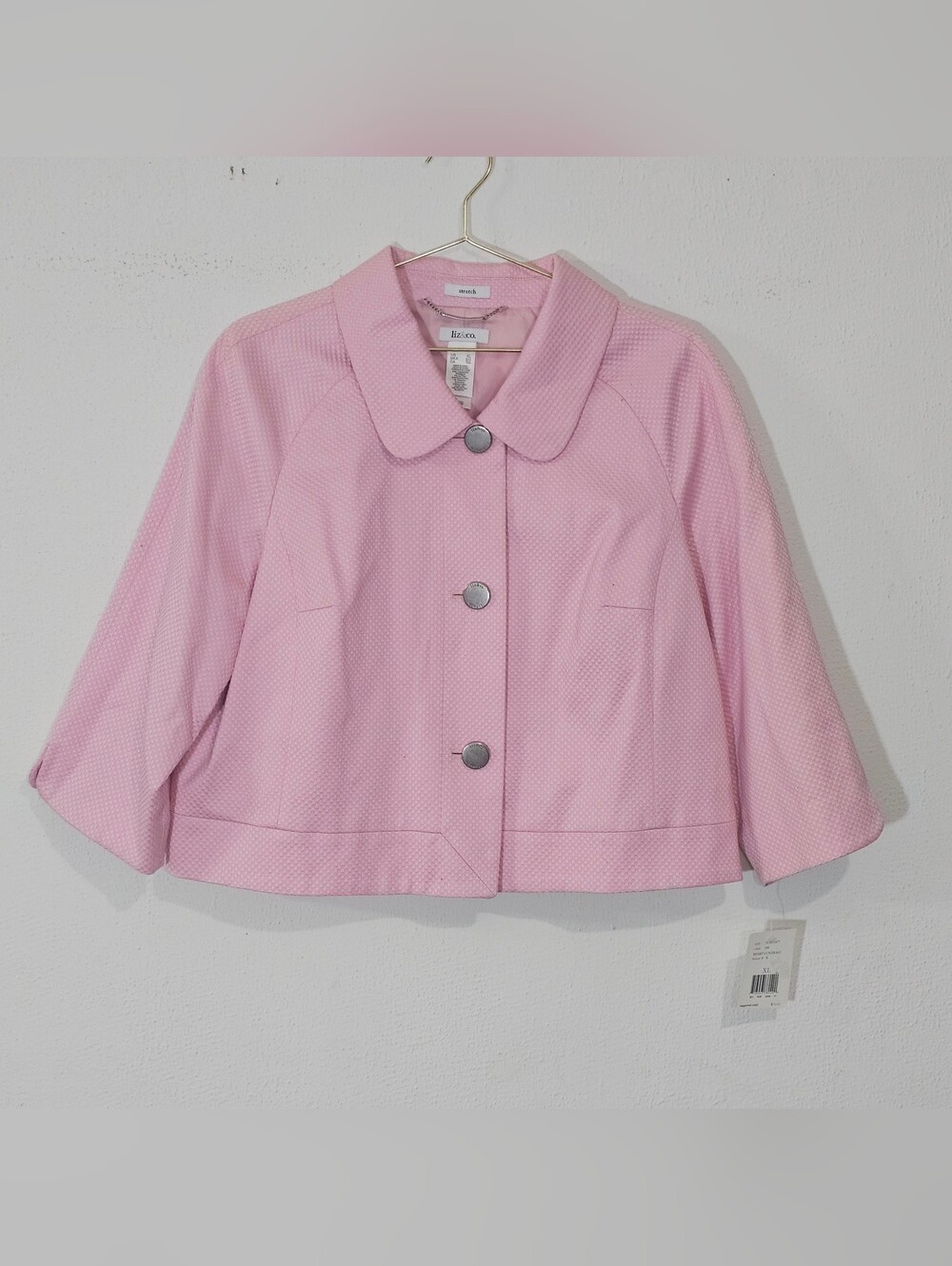 Liz&Co Pastel Pink Cropped Button Jacket Womens Sz XL NWT